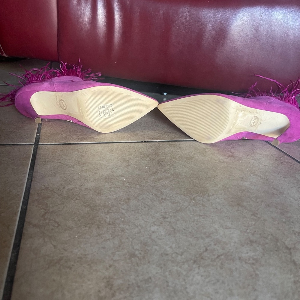 Michael Kors Whitby Pink Ostrich Suede & Feather High Heel Bootie 10M - Picture 7 of 11